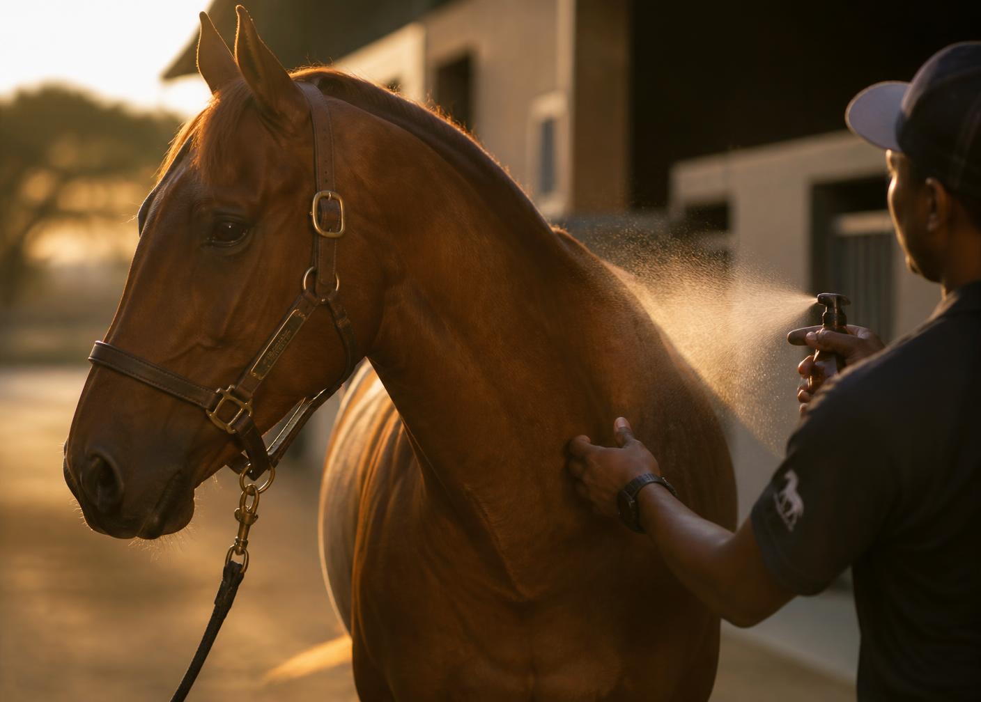 Applying Equine Relief to a horse's coat